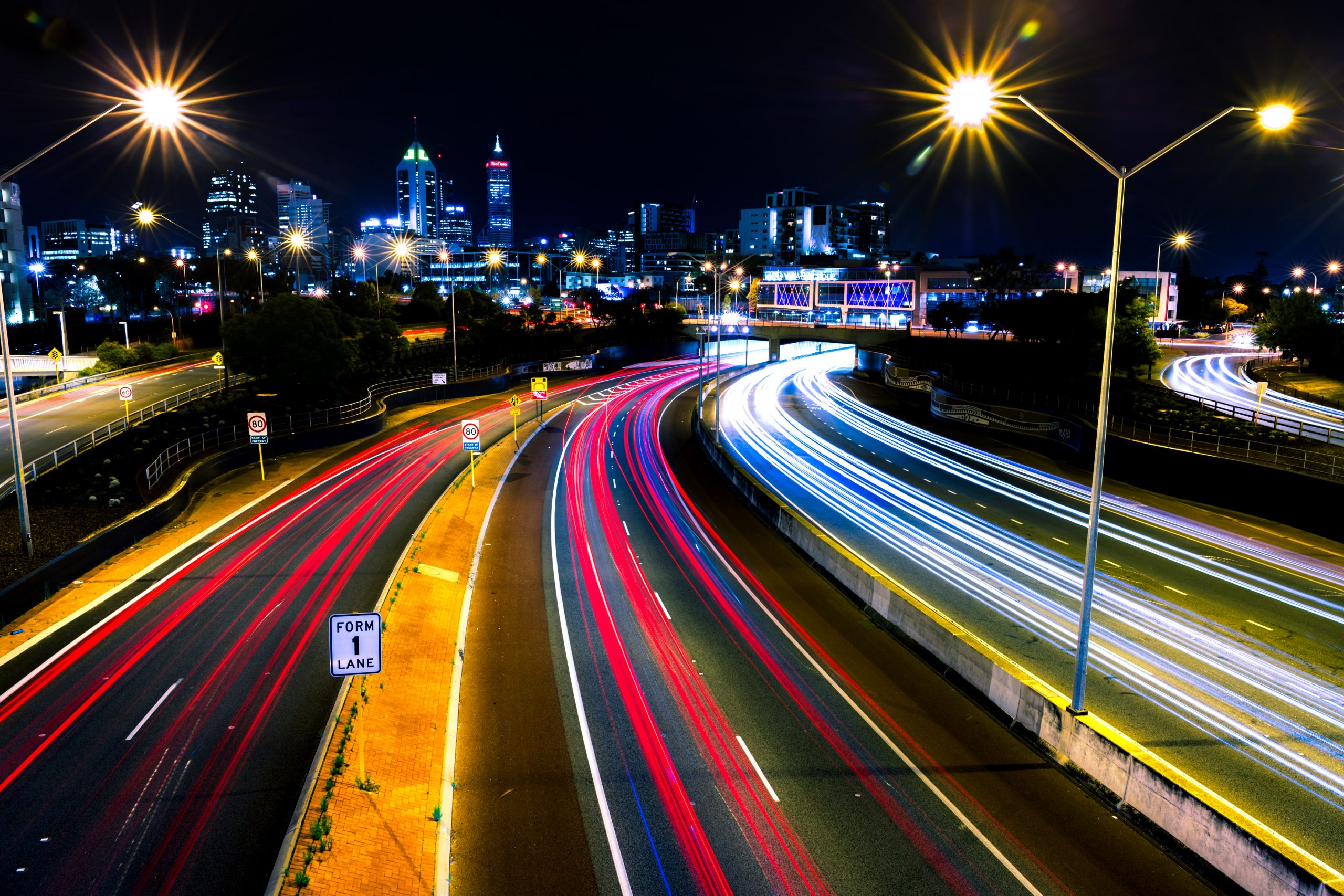 neon expressway at night